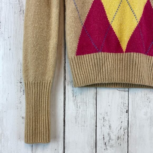 Lilly Pulitzer Tan Cashmere Argyle Long Sleeve V-Neck Preppy Sweater Size XS - Picture 3 of 8